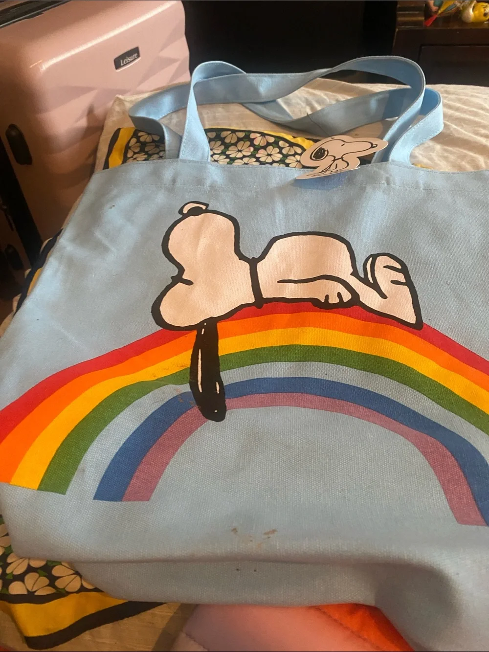 Peanuts Light Blue Snoopy Tote with Black Outline